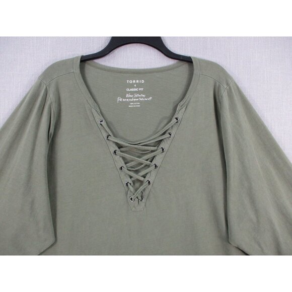 Torrid Classic Fit Lace-Up Neck Olive Top Size 4 - Picture 2 of 7